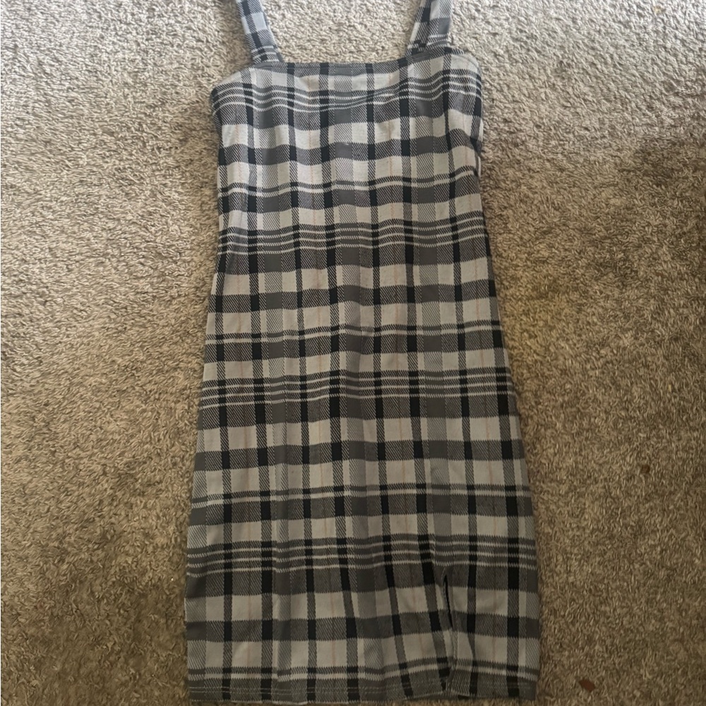 Plaid Sleeveless Dress - Gray